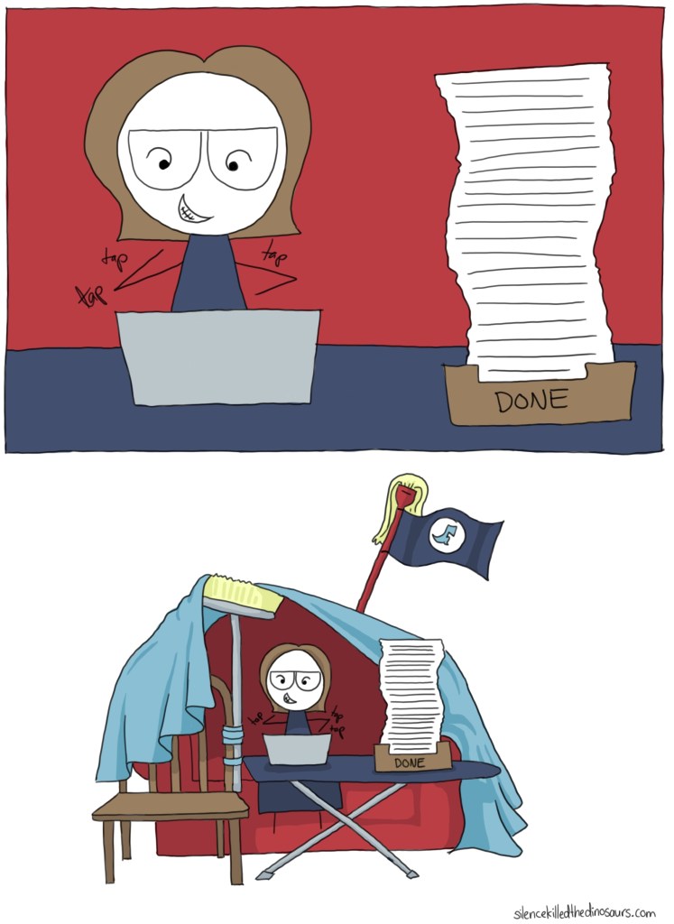 being productive in a blanket fort