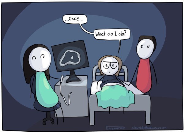 Dark ultrasound room again. I say: "Okay ... what do I do?"