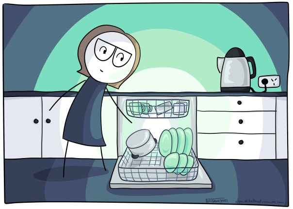 Me emptying the dishwasher