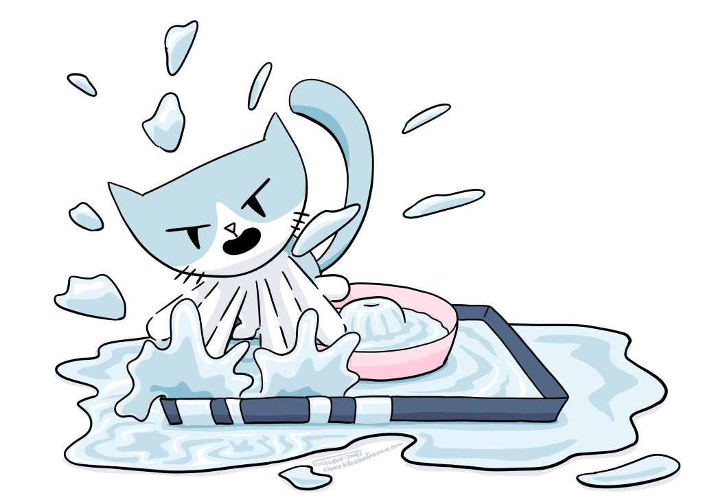 Cat making ridiculously big splash so water goes all over the floor.